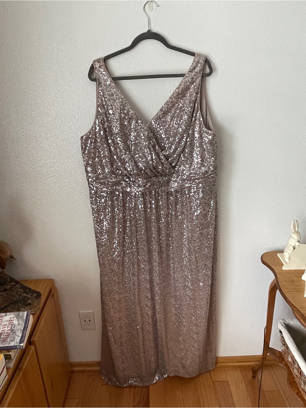 David's Bridal Platinum Sequin V-Neck Prom Dress